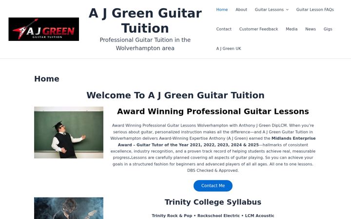Screenshot of ajgreenguitartuition.co.uk
