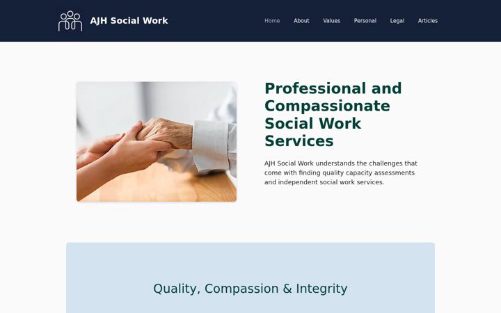 Screenshot stránky ajhsocialwork.co.uk