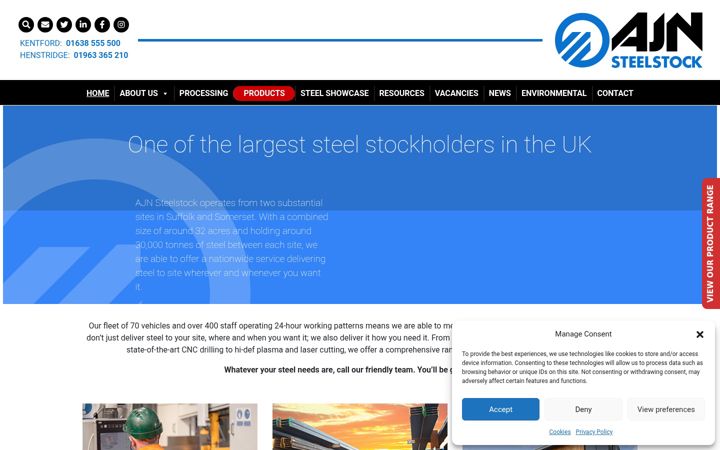 Screenshot of ajnsteelstock.co.uk