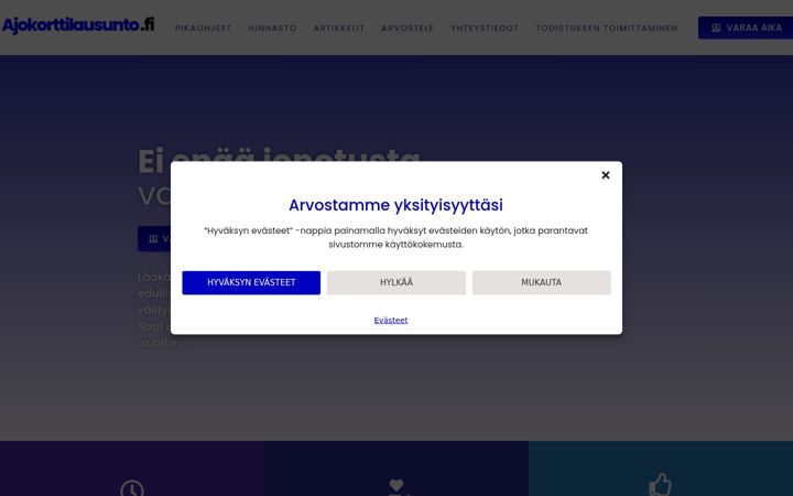 Captură de ecran a ajokorttilausunto.fi