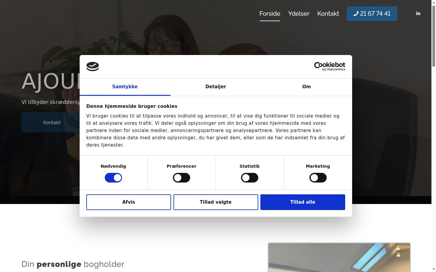 Skärmbild av samtyckesbannern som visades före någon interaktion