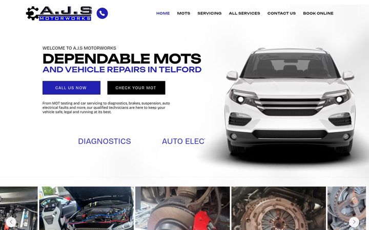 Screenshot of ajsmotorworks.co.uk