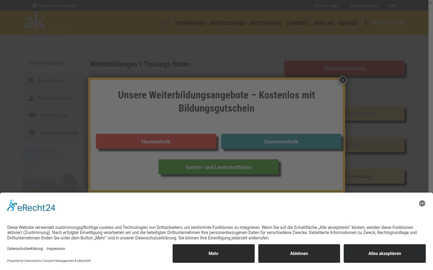 Screenshot des Einwilligungsbanners vor jeglicher Interaktion