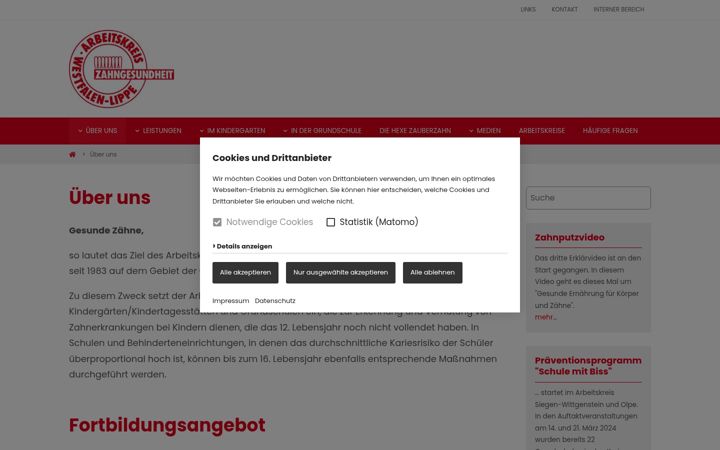 Screenshot of ak-zahngesundheit-wl.de