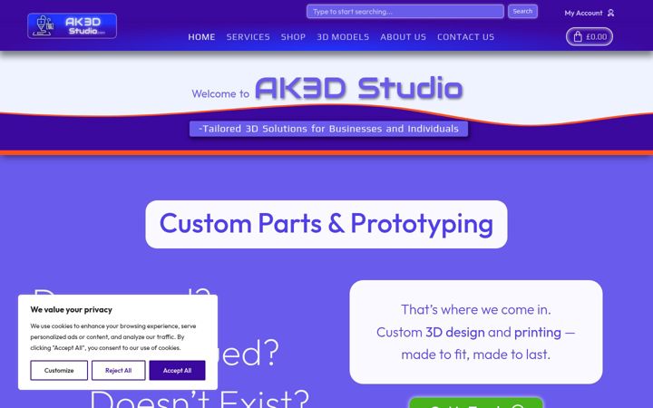 Screenshot stránky ak3dstudio.com