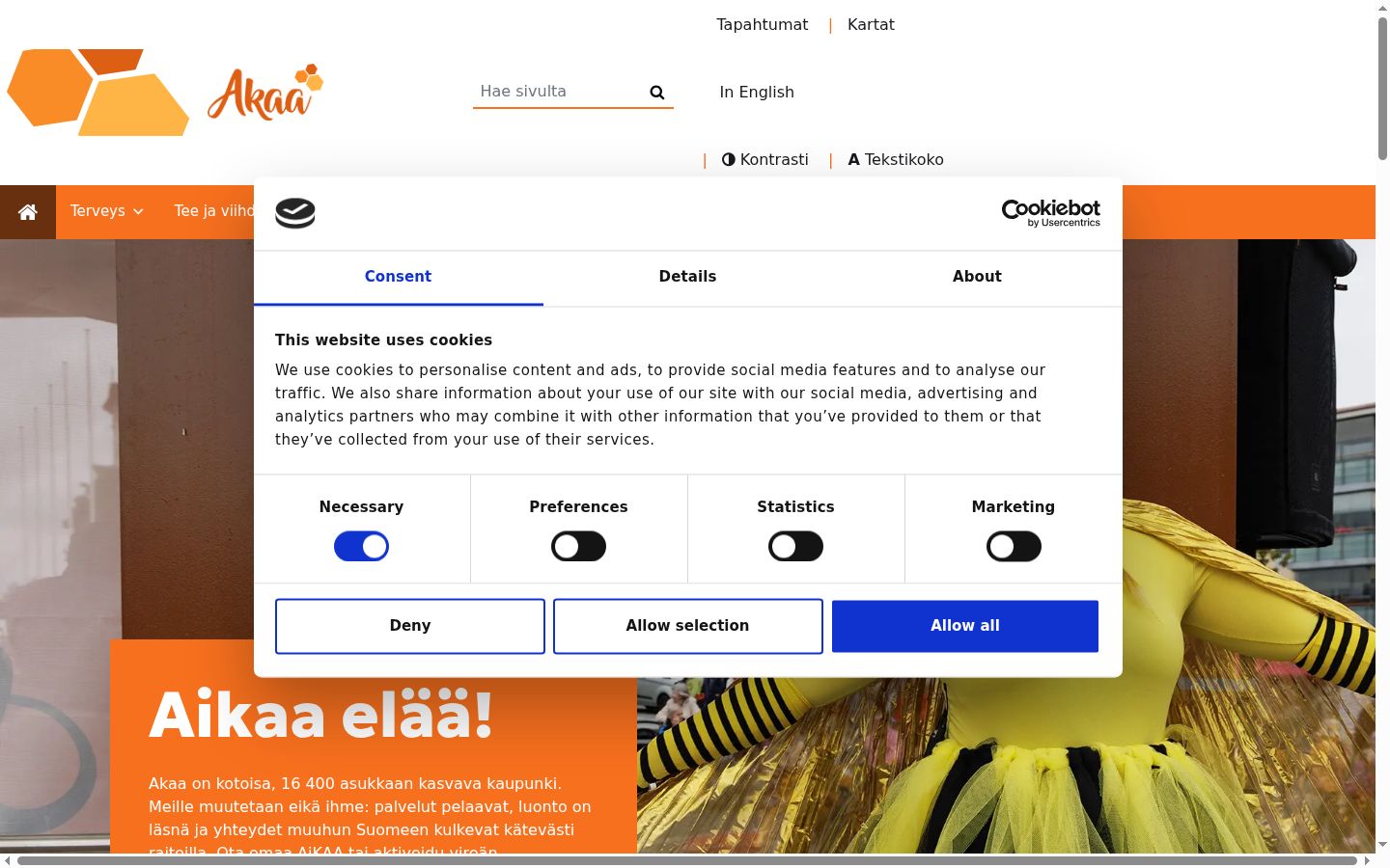 Screenshot del banner di consenso mostrato prima di qualsiasi interazione