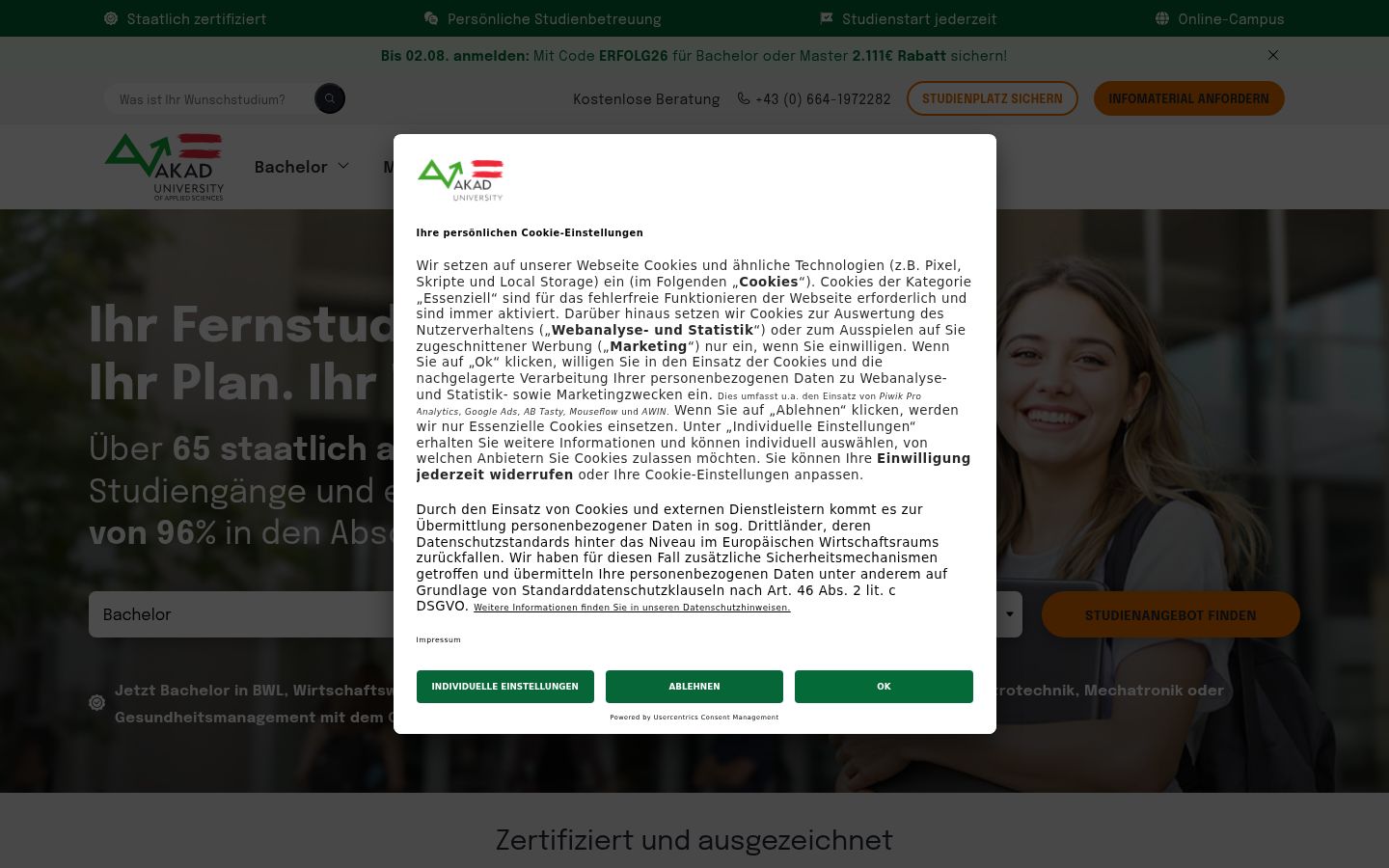 Skärmbild av samtyckesbannern som visades före någon interaktion