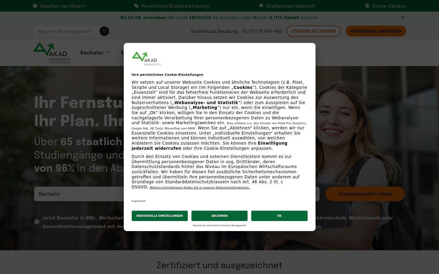 Skärmbild av samtyckesbannern som visades före någon interaktion