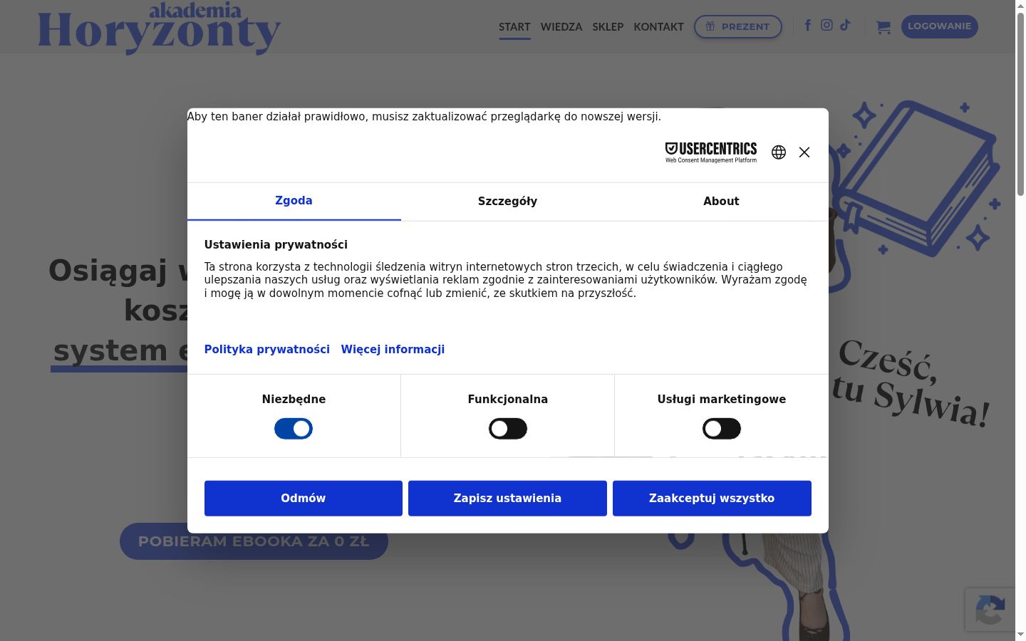 Snímka obrazovky banera súhlasu zobrazeného pred akoukoľvek interakciou