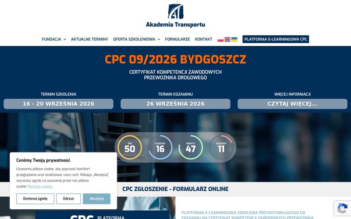 Zrzut ekranu akademiatransportu.com.pl