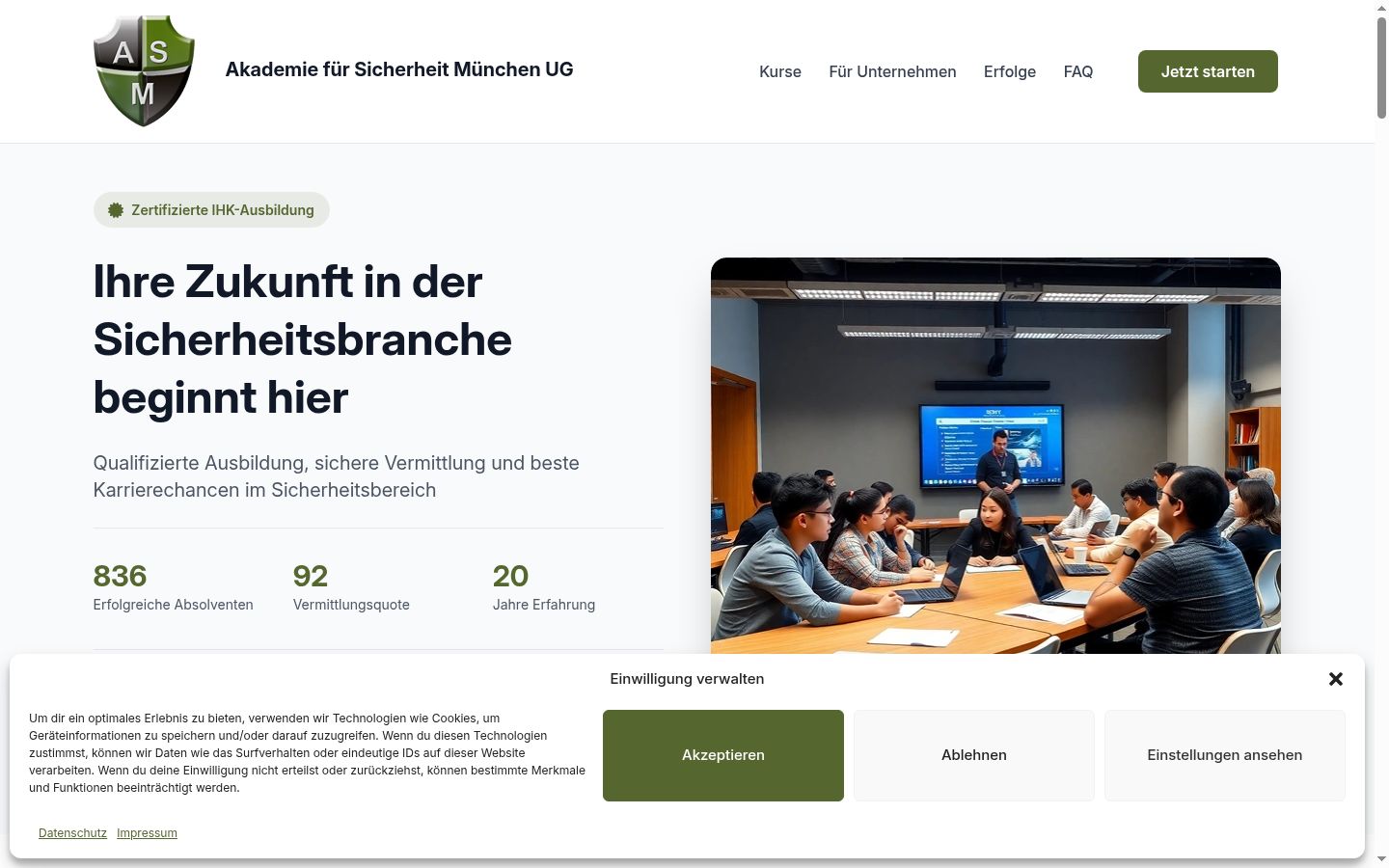 Screenshot des Einwilligungsbanners vor jeglicher Interaktion