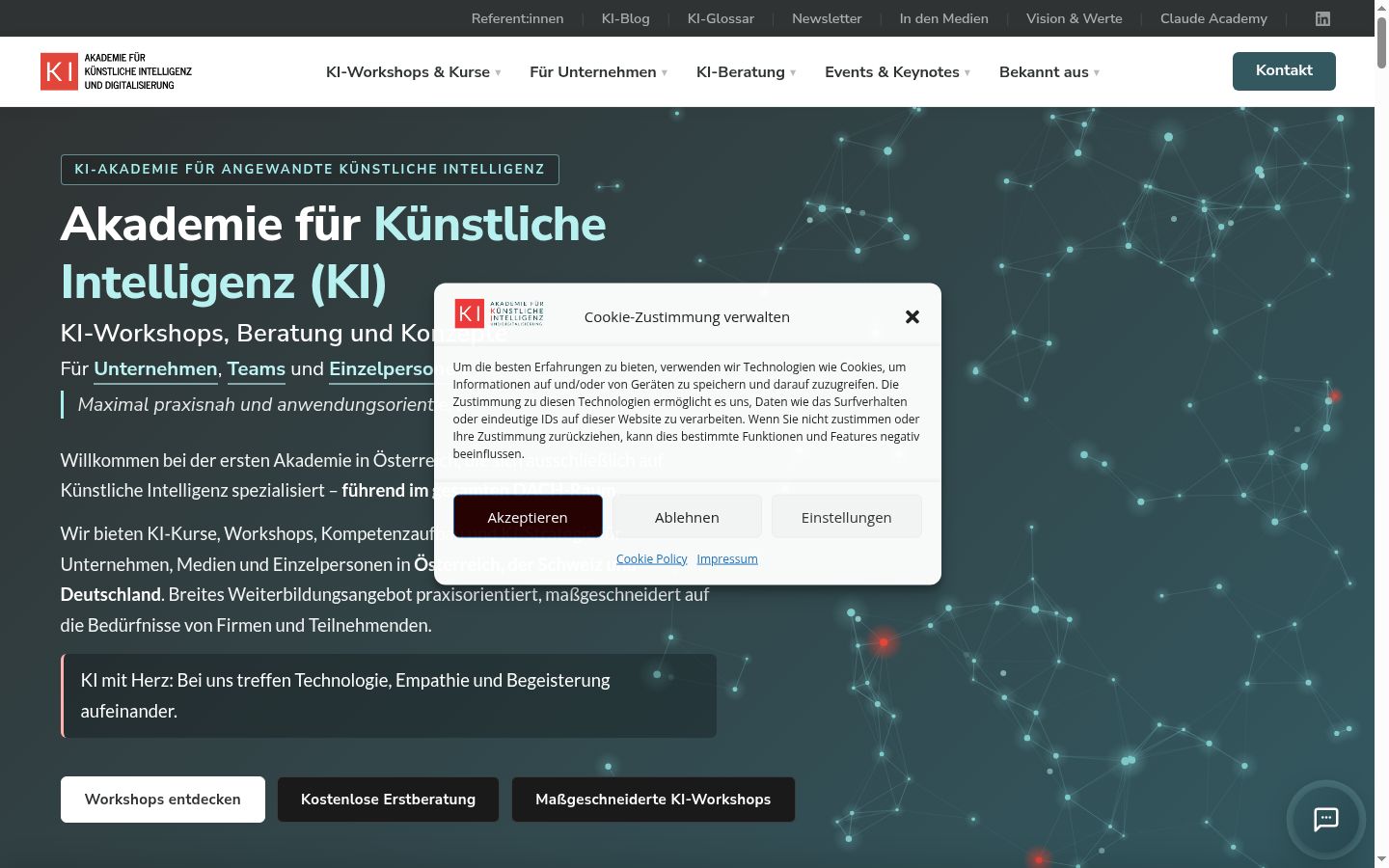 Screenshot des Einwilligungsbanners vor jeglicher Interaktion
