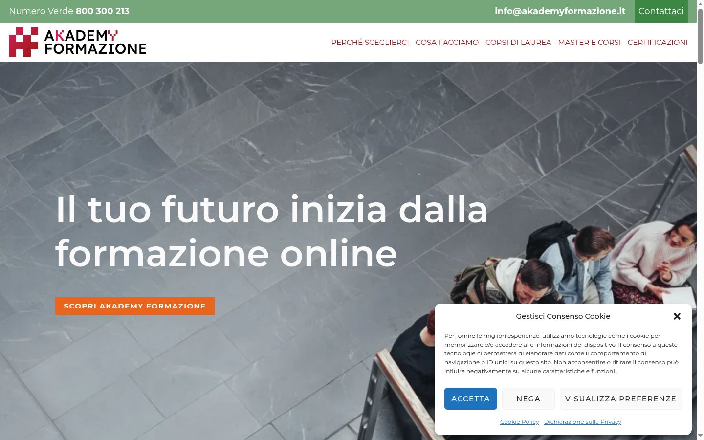 Screenshot del banner di consenso mostrato prima di qualsiasi interazione