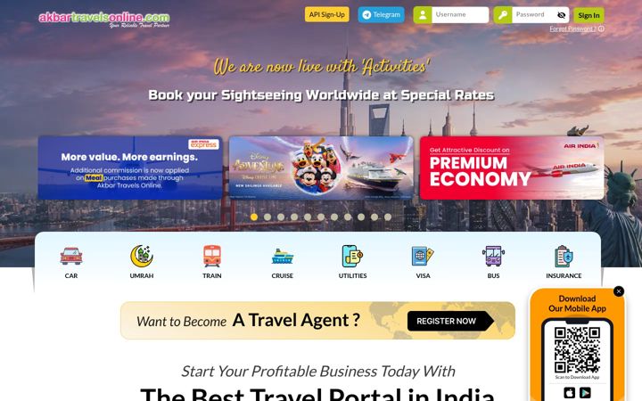 Screenshot of akbartravelsonline.com