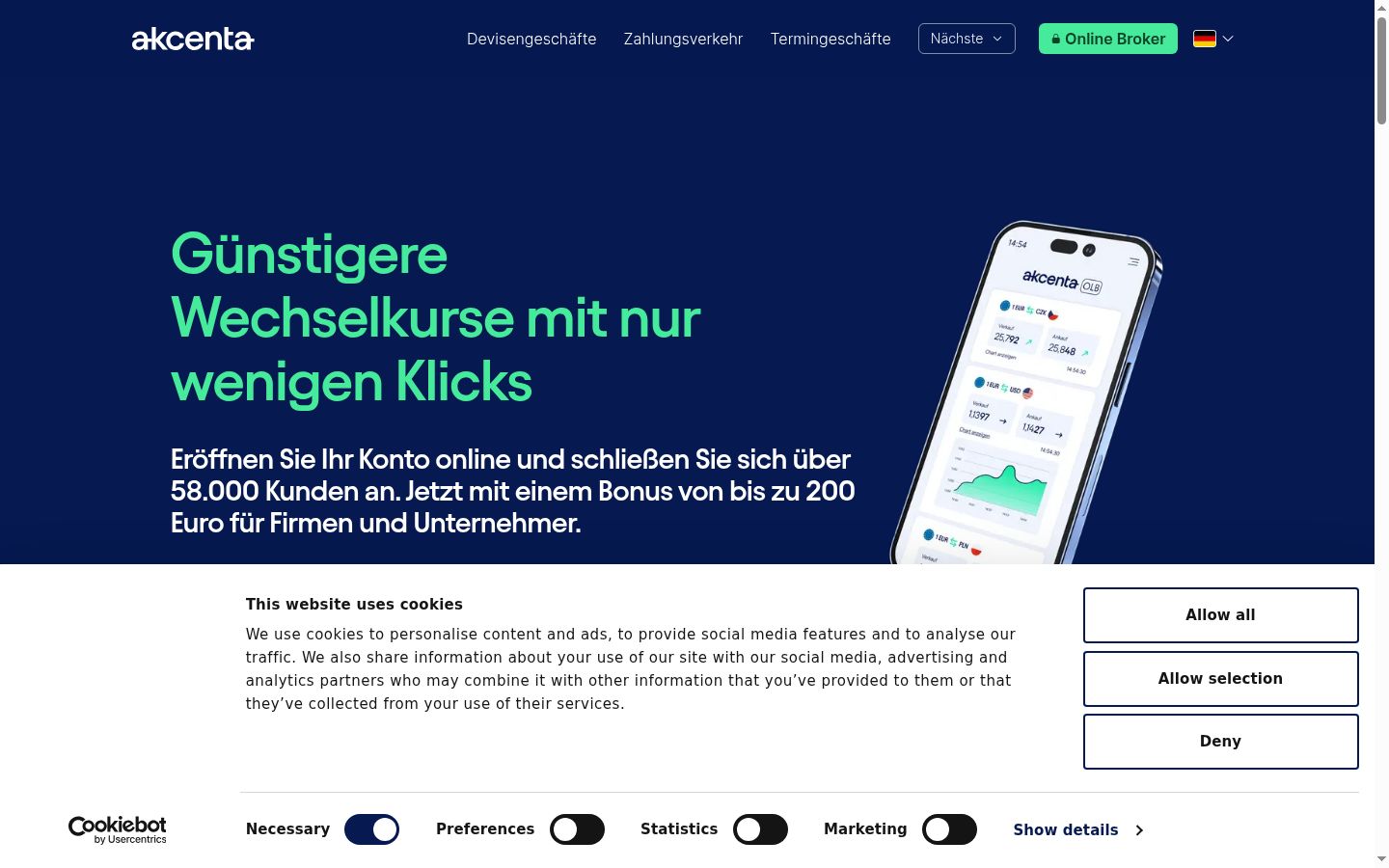 Screenshot of the consent banner shown before any interaction