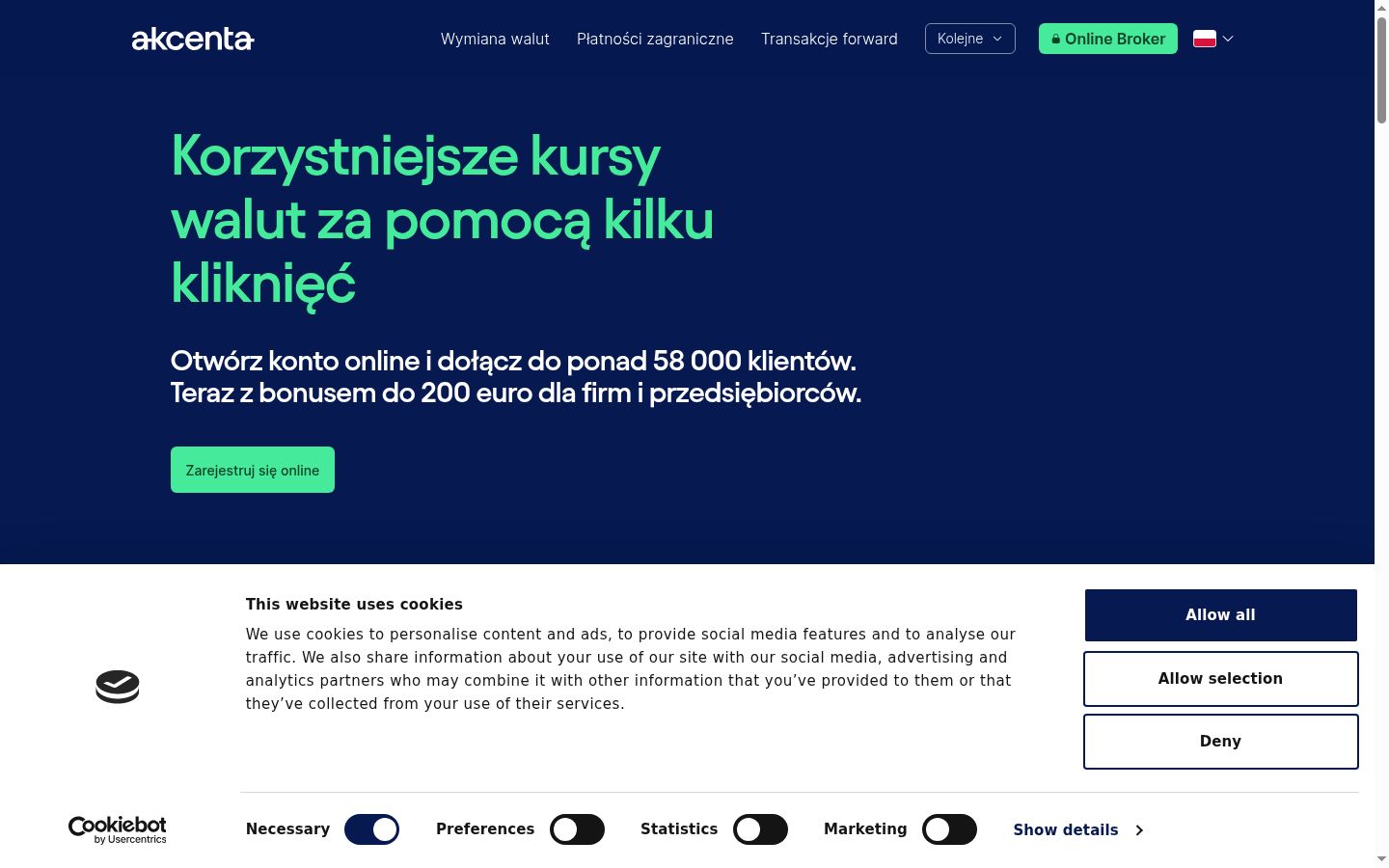 Screenshot of the consent banner shown before any interaction