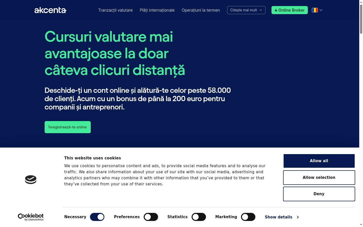 Screenshot of the consent banner shown before any interaction
