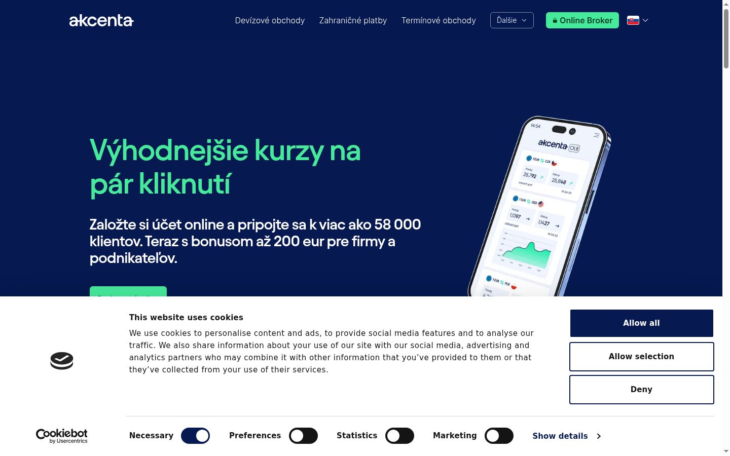 Screenshot of the consent banner shown before any interaction