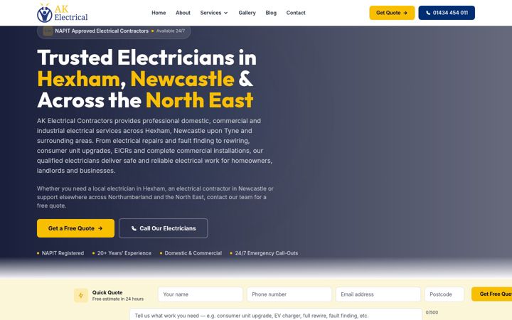 Screenshot of akelectricalcontractors.co.uk