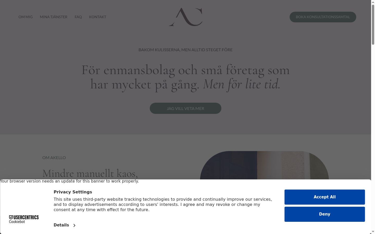 Captura de ecrã do banner de consentimento apresentado antes de qualquer interação
