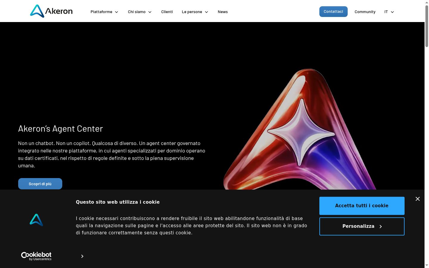 Screenshot del banner di consenso mostrato prima di qualsiasi interazione