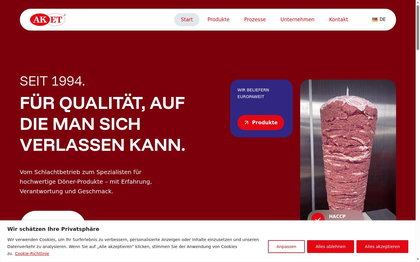 Screenshot des Einwilligungsbanners vor jeglicher Interaktion