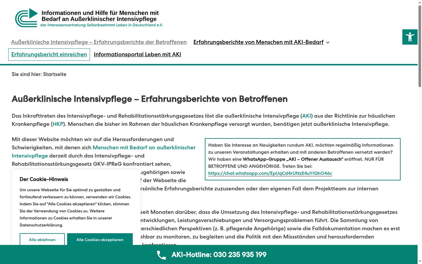 Screenshot des Einwilligungsbanners vor jeglicher Interaktion