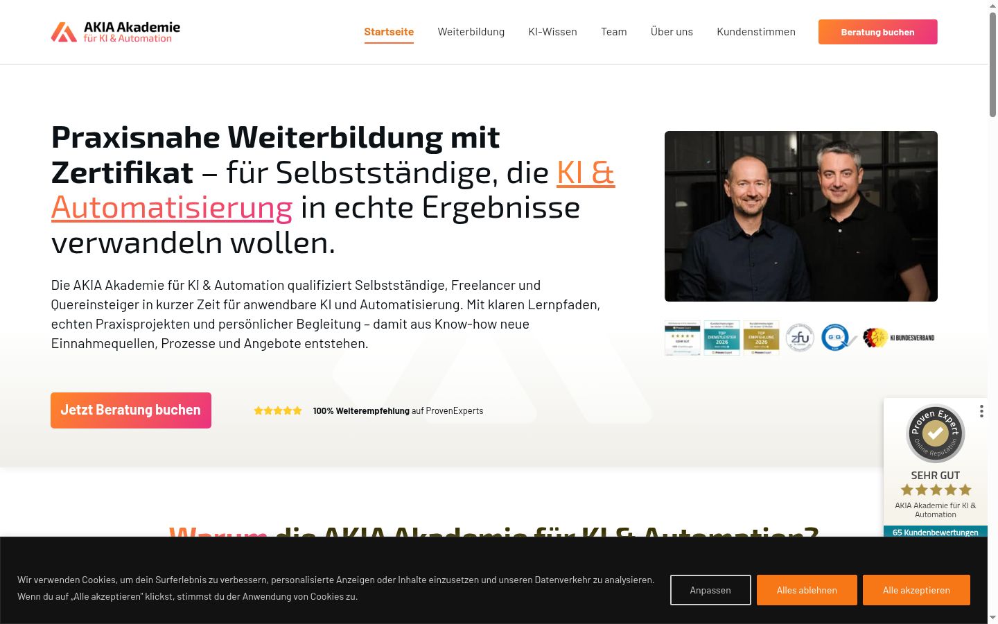 Screenshot des Einwilligungsbanners vor jeglicher Interaktion