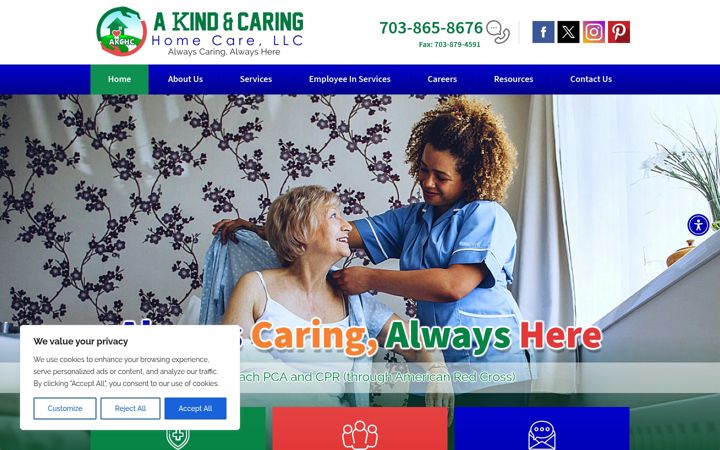 Kuvakaappaus sivustosta akindandcaringhomecarellc.com