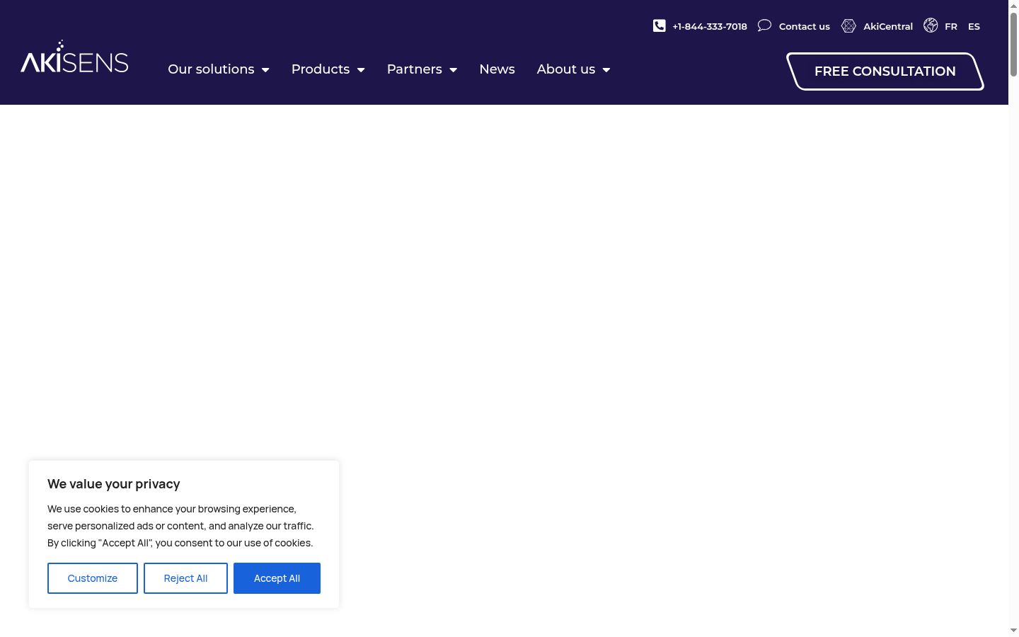 Captura de pantalla del banner de consentimiento mostrado antes de cualquier interacción