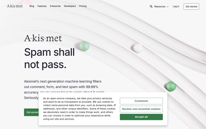 Screenshot von akismet.com