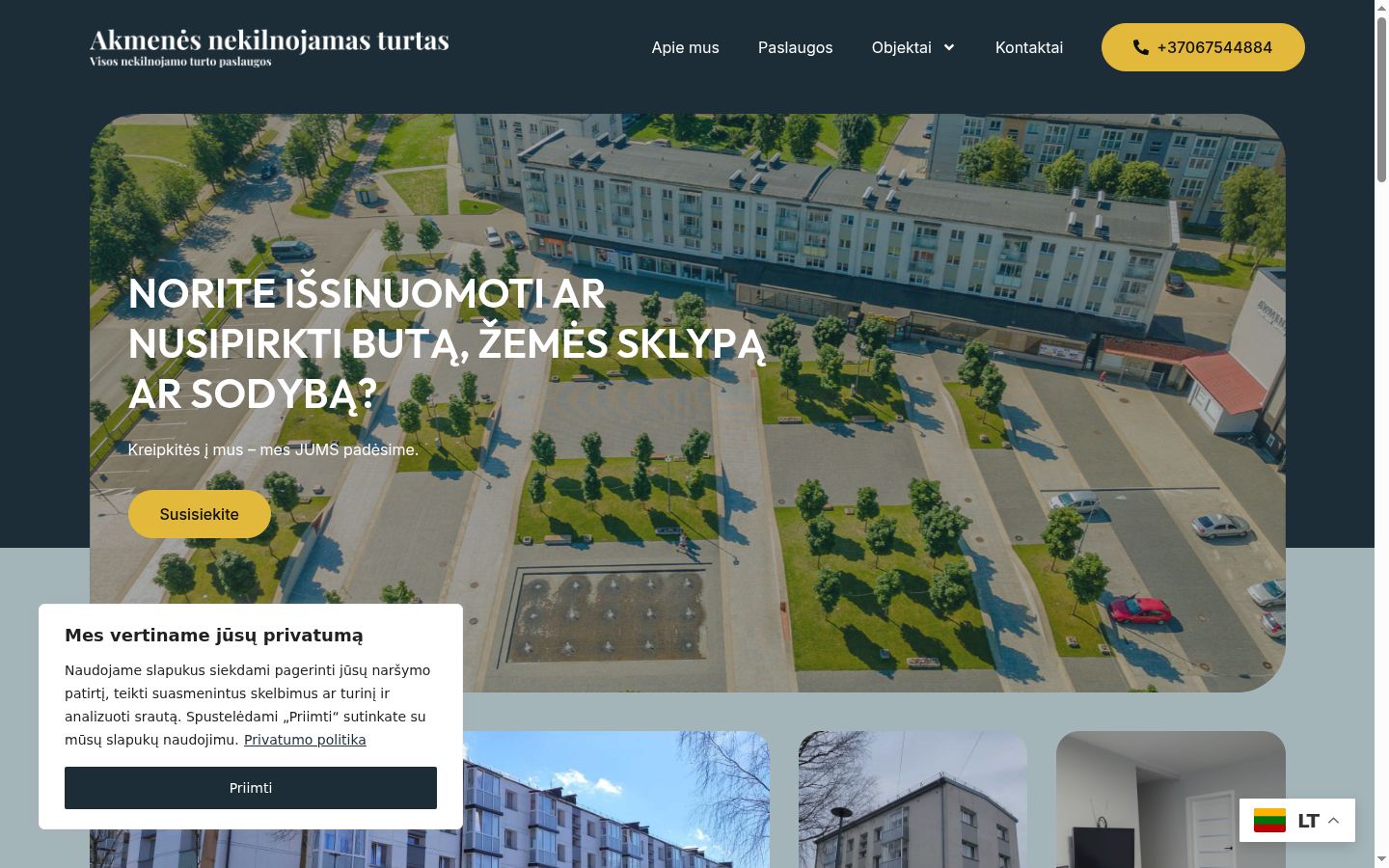 Sutikimo reklamjuostės, rodytos prieš bet kokią sąveiką, ekrano kopija