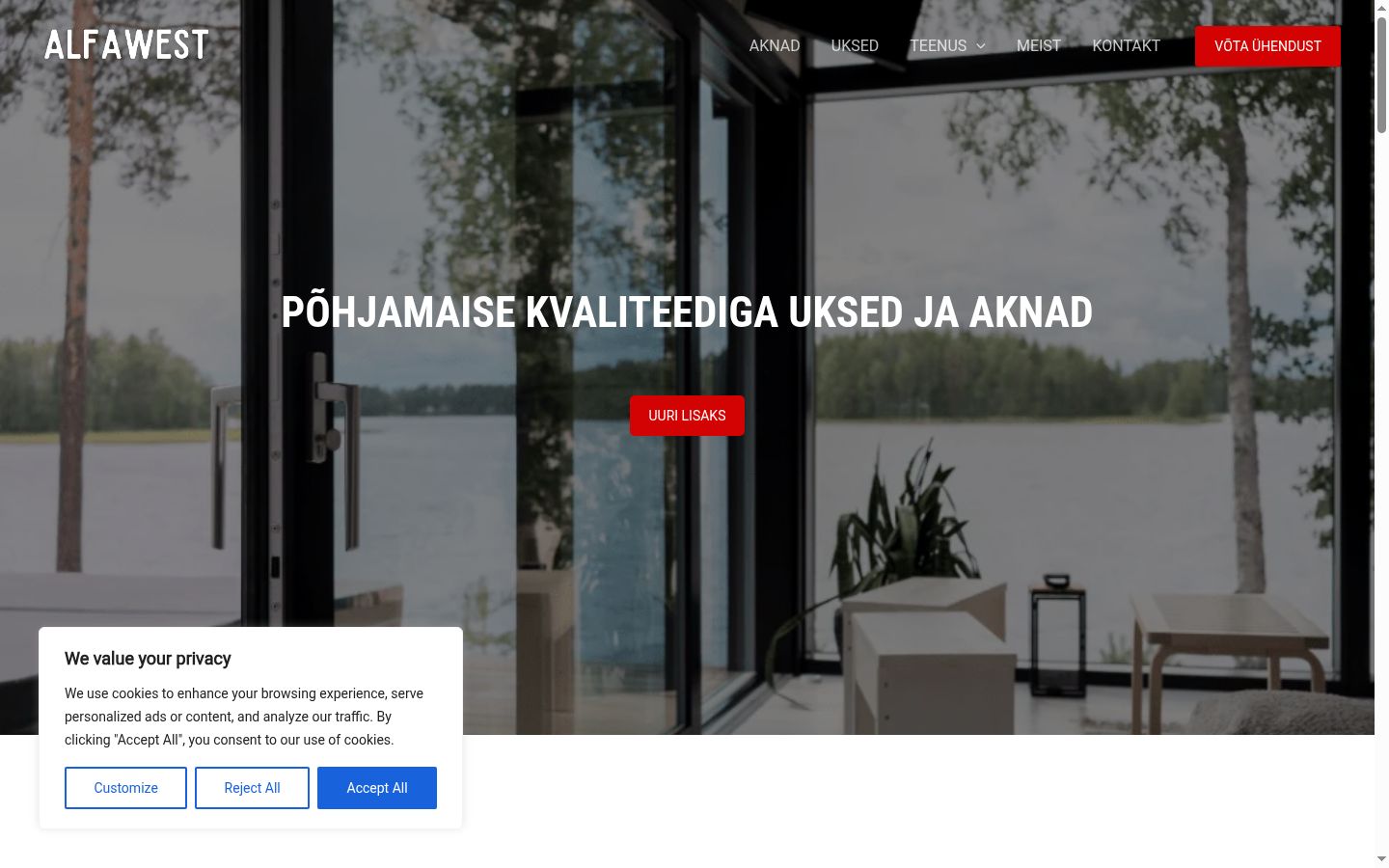 Ekraanipilt nõusolekubännerist, mida näidati enne mis tahes suhtlust
