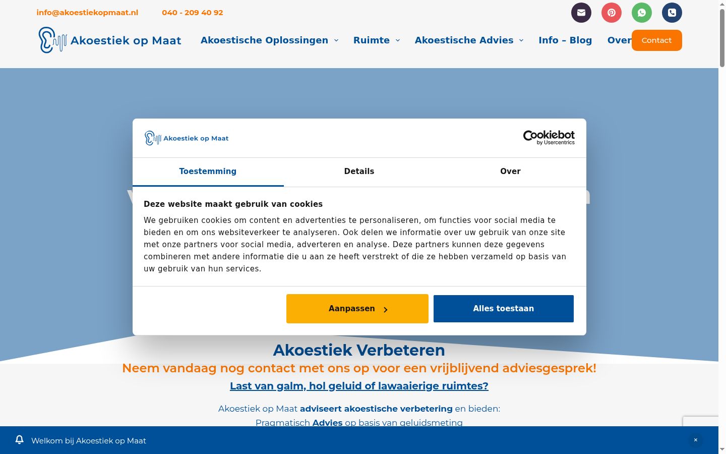 Screenshot del banner di consenso mostrato prima di qualsiasi interazione