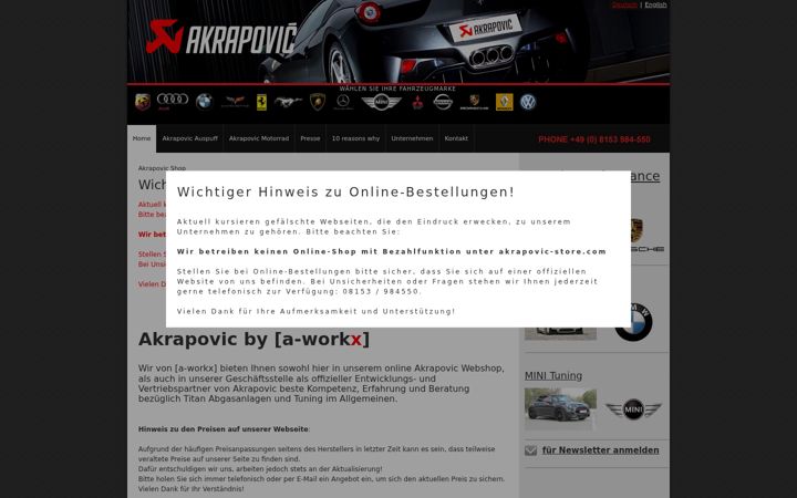 Screenshot of akrapovic-shop.de