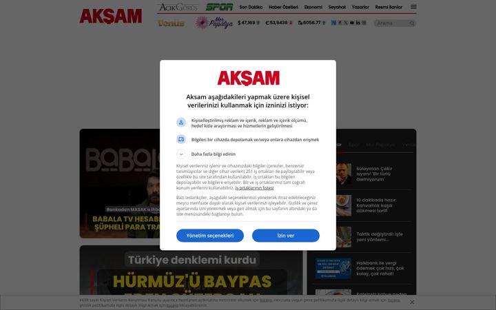 Screenshot ta' aksam.com.tr