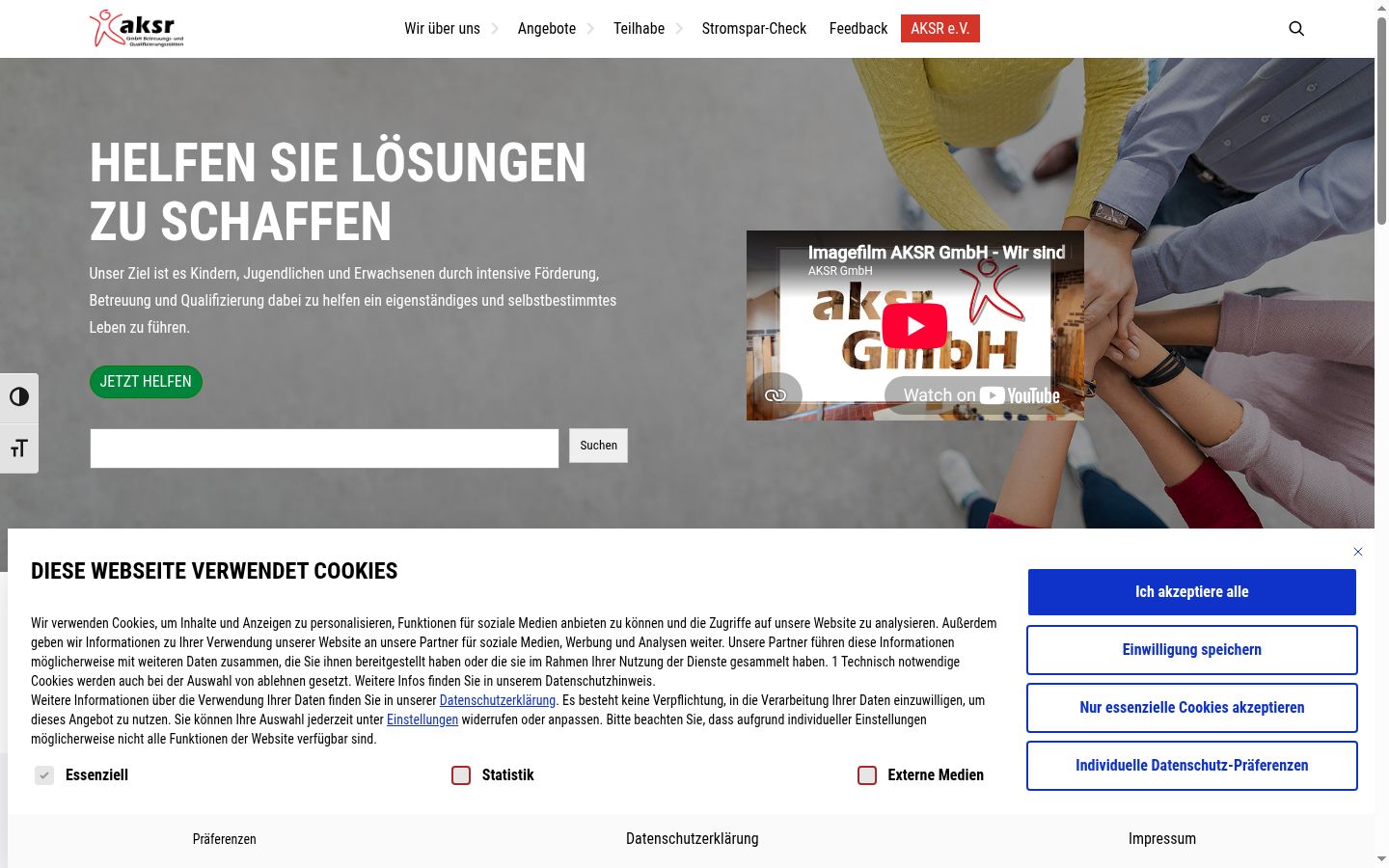 Screenshot des Einwilligungsbanners vor jeglicher Interaktion