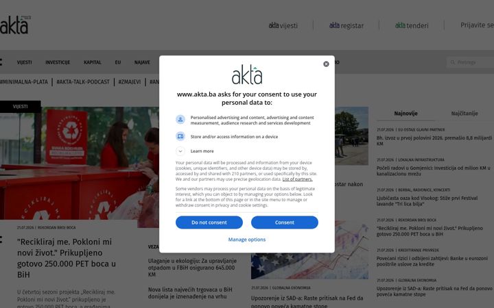 Screenshot of akta.ba