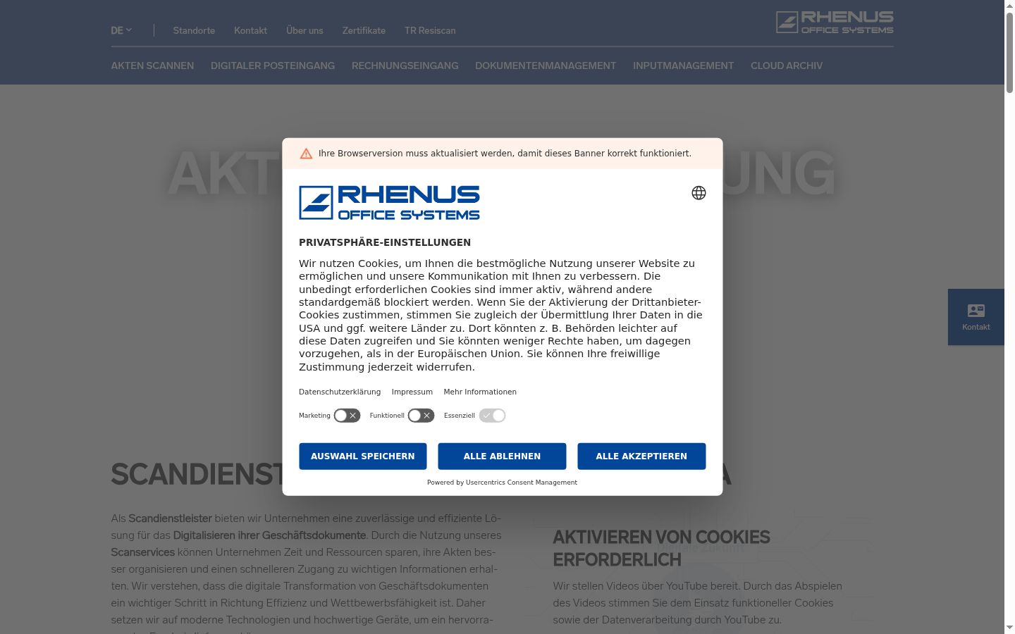 Screenshot of the consent banner shown before any interaction