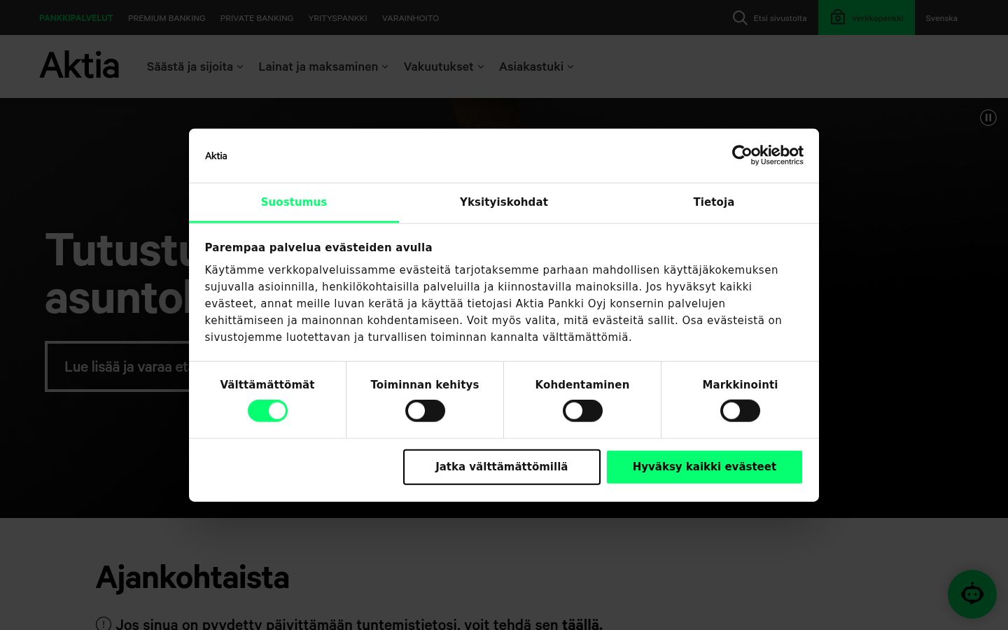 Snímek obrazovky baneru souhlasu zobrazeného před jakoukoli interakcí