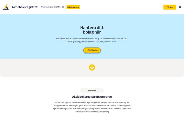 Screenshot of aktieboksregistret.se