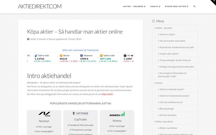 Screenshot of aktiedirekt.com