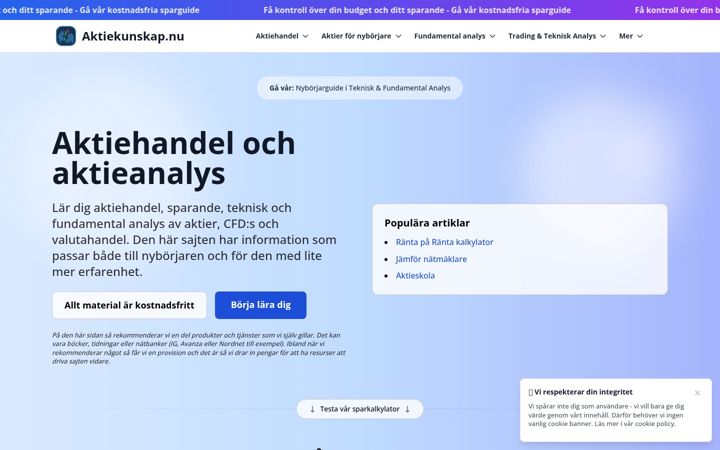 Screenshot of aktiekunskap.nu