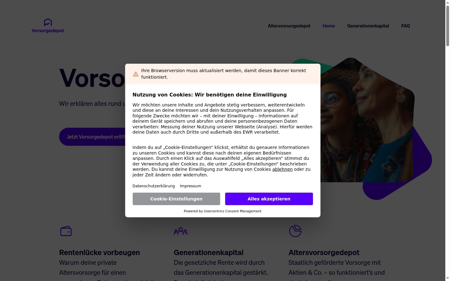 Screenshot of the consent banner shown before any interaction
