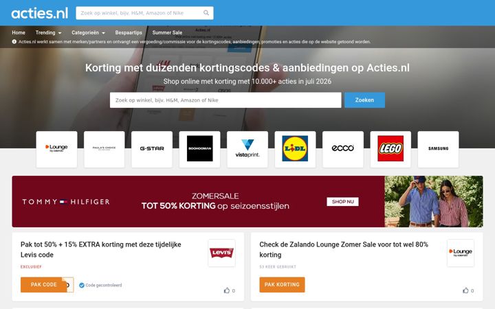 Screenshot stránky akties.nl