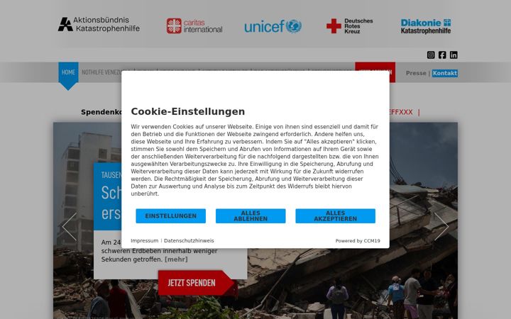 Skærmbillede af aktionsbuendnis-katastrophenhilfe.de