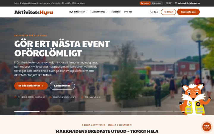 Ekraanipilt saidist aktivitetshyra.se