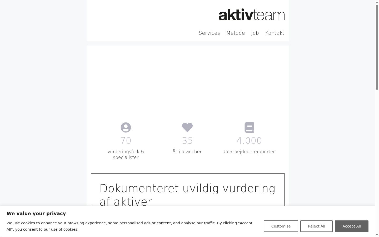 Skærmbillede af samtykkebanneret, som det blev vist før nogen interaktion