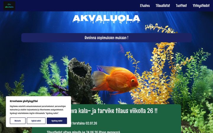 Kuvakaappaus sivustosta akvaluola.fi