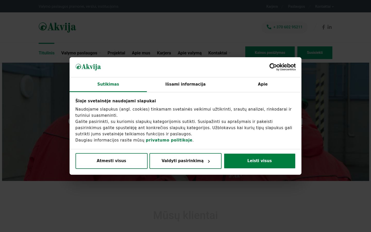 Sutikimo reklamjuostės, rodytos prieš bet kokią sąveiką, ekrano kopija